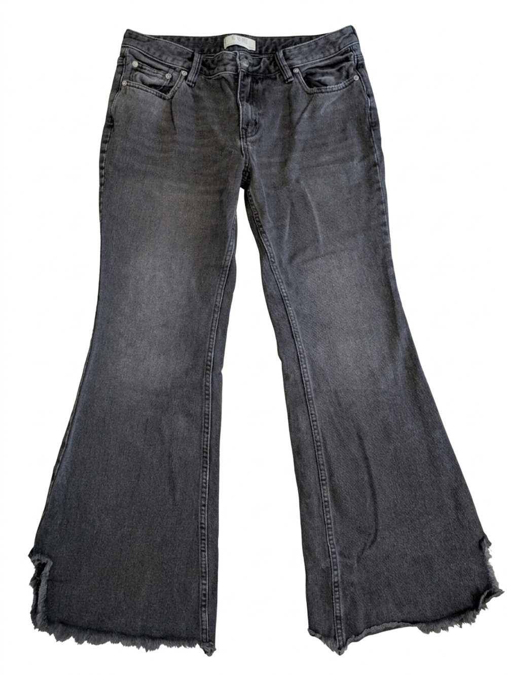 Free People We The Free Penny Flare Jeans Black Distressed Raw Hem Size 30 Boho